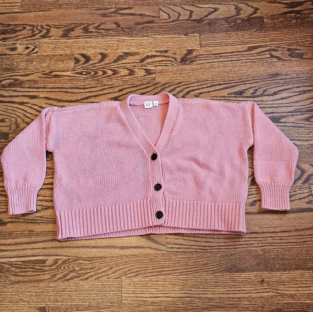 GAP kids L long sleeved button cardigan sweater 3/4 sleeve salmon pink
